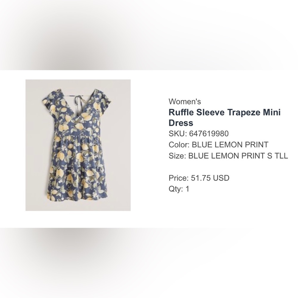Abercrombie ruffle sleeve trapeze dress. Lemon print